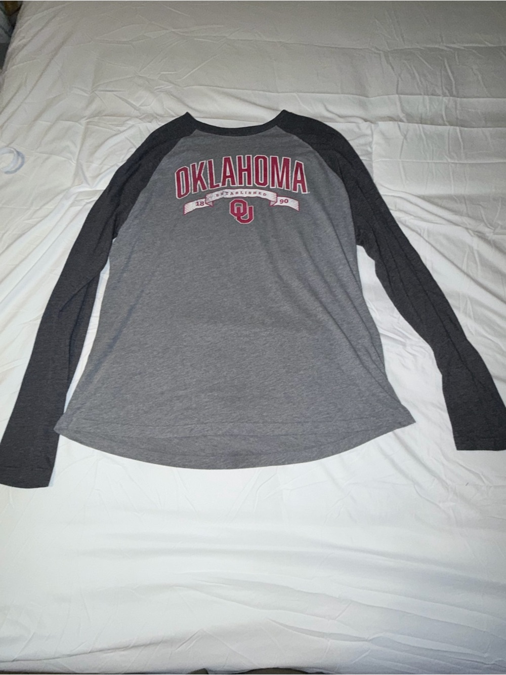 Fanatics Gray and Maroon Oklahoma Raglan Long Sleeve Tee